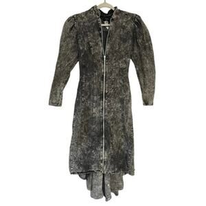 Vintage 80s TD4 by Electra Acid Wash Full Zip Midi Dress with Ruffle back Small